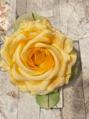Vintage Escada 100% silk Yellow Rose Brooch. Made in Germany.